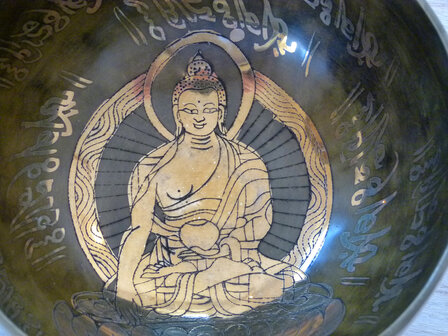 Singing bowl Buddha engraved